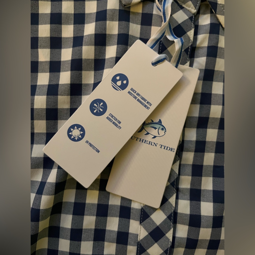 Southern Tide Hadley Gameday Gingham Long Sleeve Shirt in Yacht Blue - Picture 8 of 8